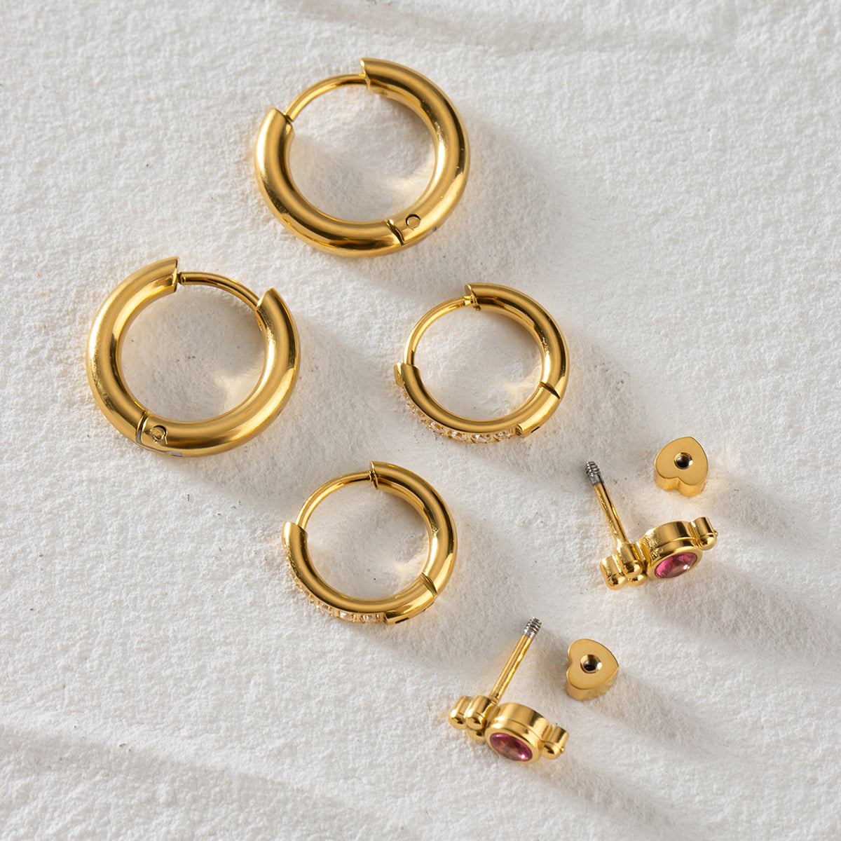 LAYERED RUBY & DIAMOND EARRING SET | GOLD PLATED