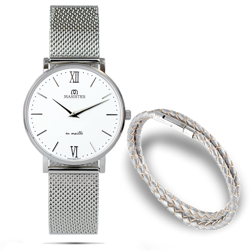 En Maille | 36MM | STEEL IN ROSE GOLD-LEATHER - MASISTES