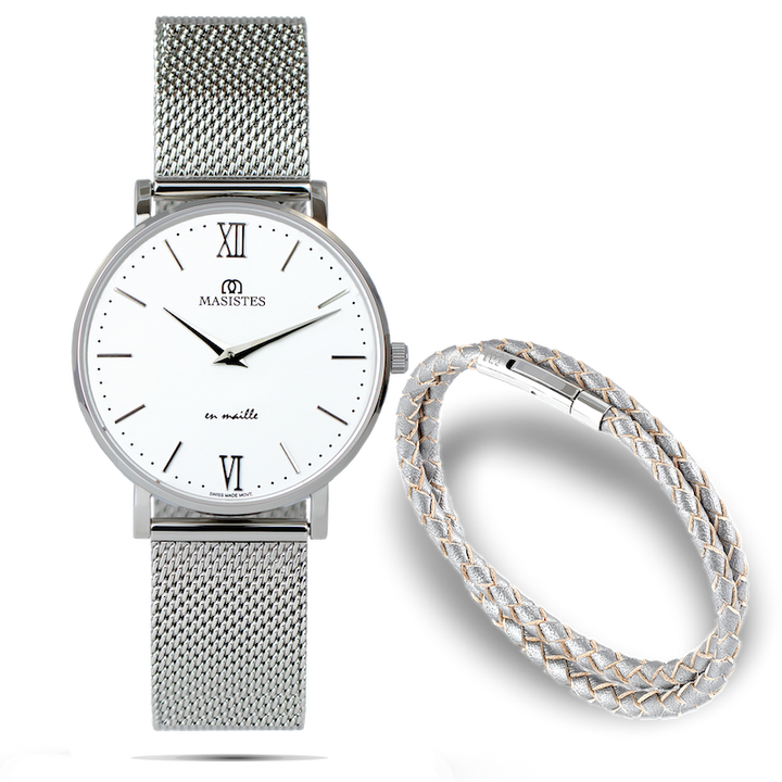 En Maille | 36MM | STEEL IN ROSE GOLD-LEATHER - MASISTES