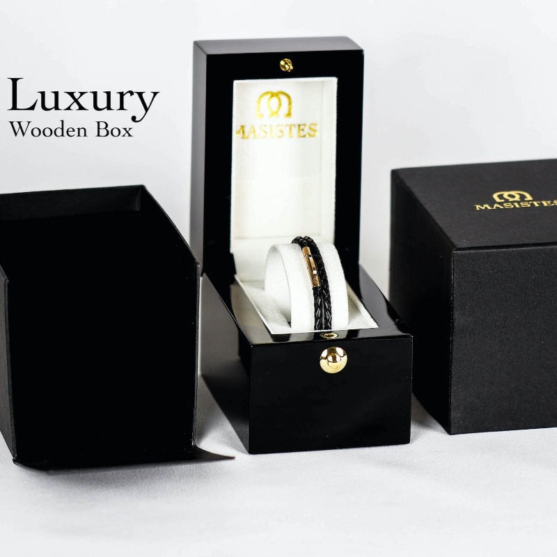 SUIVRE | LEATHER BRACELET | BLACK- in ROSE GOLD - MASISTES