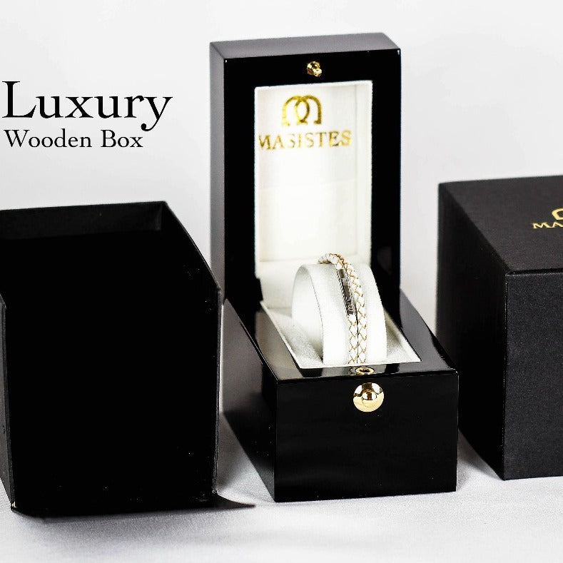 SUIVRE | LEATHER BRACELET | WHITE-STEEL - MASISTES