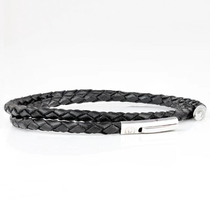 SUIVRE | LEATHER BRACELET | BLACK -STEEL - MASISTES