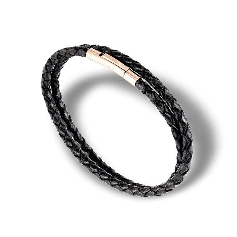 SUIVRE | LEATHER BRACELET | BLACK- in ROSE GOLD - MASISTES