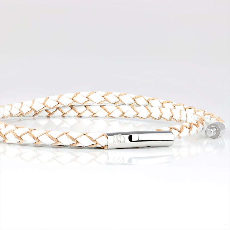 SUIVRE | LEATHER BRACELET | WHITE-STEEL - MASISTES