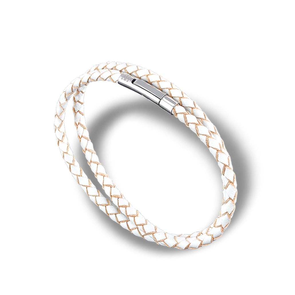 SUIVRE | LEATHER BRACELET | WHITE-STEEL - MASISTES
