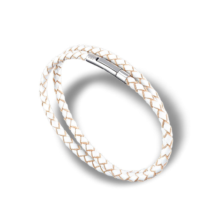 SUIVRE | LEATHER BRACELET | WHITE-STEEL - MASISTES