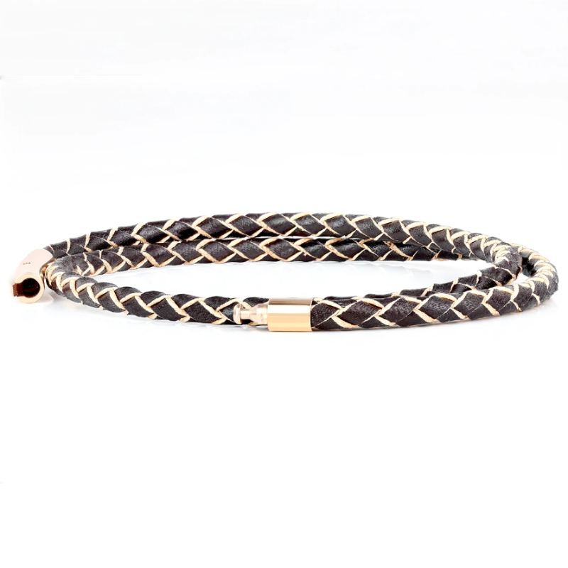SUIVRE | LEATHER BRACELET | BROWN -in ROSE GOLD - MASISTES