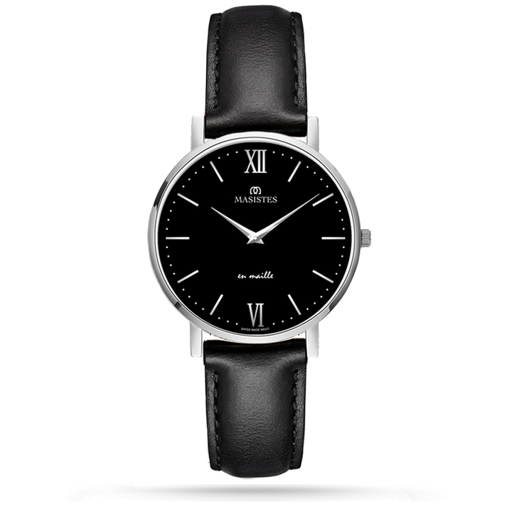 Women's Watch Classic En-Maille BLACK SILVER LEATHER 36mm