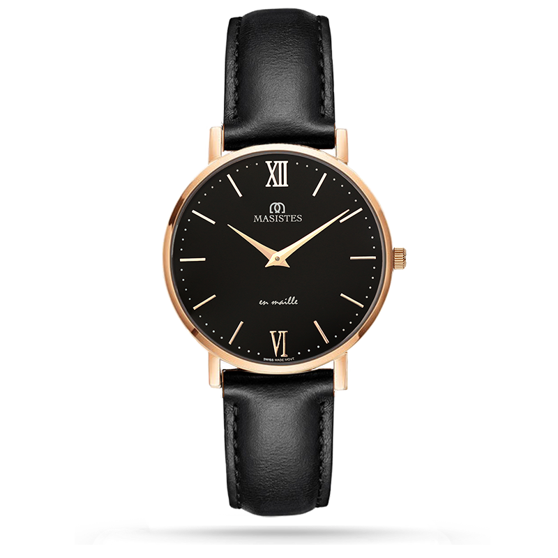 Classic En-Maille | ROSE GOLD / BLACK LEATHER / 36MM | Women's Watch